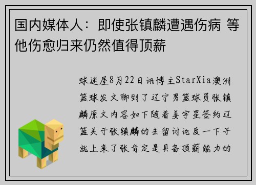 国内媒体人：即使张镇麟遭遇伤病 等他伤愈归来仍然值得顶薪